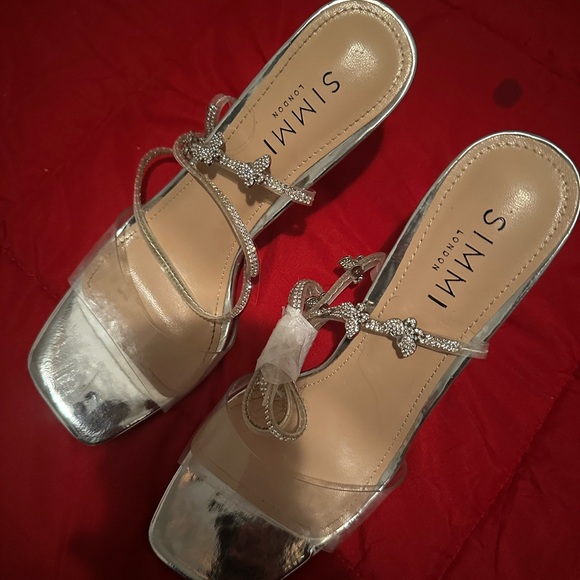 Simmi London BEATRIZ CLEAR SILVER IRIDESCENT BUTTERFLY HIGH HEELS - Picture 2 of 7